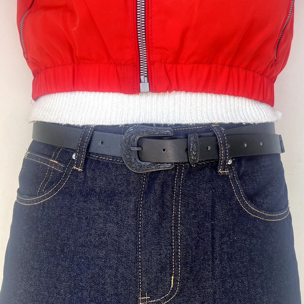 vintage style black american western design belt